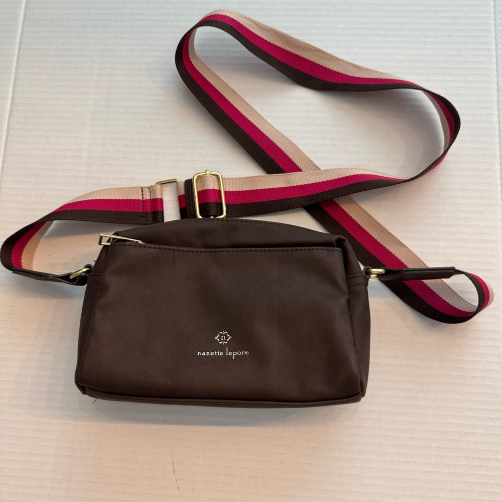 Nanette Lepore Brown Crossbody Bag with Striped Strap